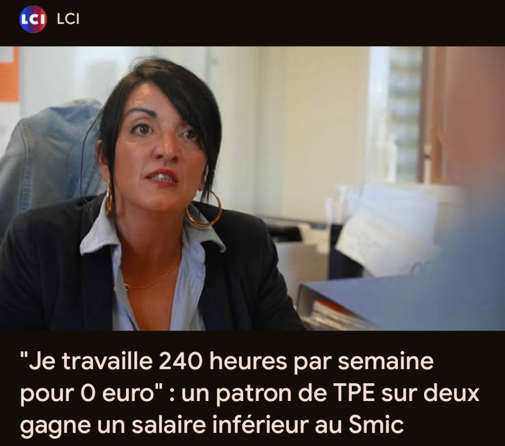 article LCI : "Je travaille 240 heures par semaine pour 0 euro" : un patron de TPE sur deux gagne un salaire inférieur au Smic